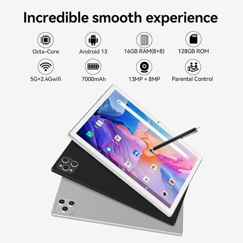 10 Inch Android Tablet, 16GB + 128GB, 2 in 1 Silver with Keyboard Kit in Kuwait