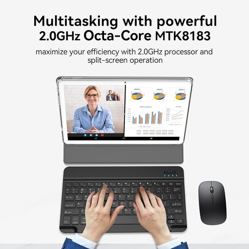 10 Inch Android Tablet, 16GB + 128GB, 2 in 1 Silver with Keyboard Kit in Kuwait