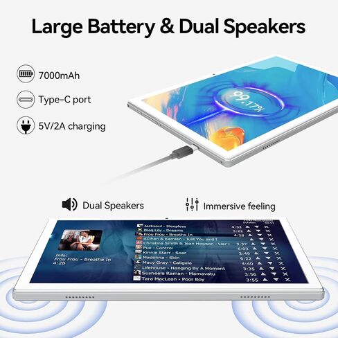 10 Inch Android Tablet, 16GB + 128GB, 2 in 1 Silver with Keyboard Kit in Kuwait