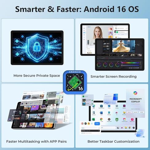 Android Tablet 10 inch, Android 16 with 26GB RAM 128GB ROM 7000mAh Blue in Kuwait