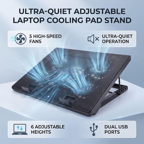 12 to 17 Inch Laptop Cooling Pad with 5 Fans, Black in Kuwait
