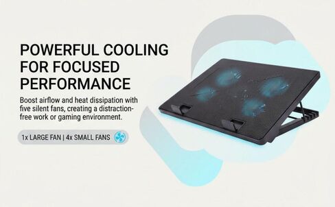 12 to 17 Inch Laptop Cooling Pad with 5 Fans, Black in Kuwait