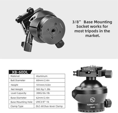 SUNWAYFOTO XB-60DL 60mm Tripod Ball Head w Arca Compatible Duo Lever Screw Clamp Low Profile in Kuwait