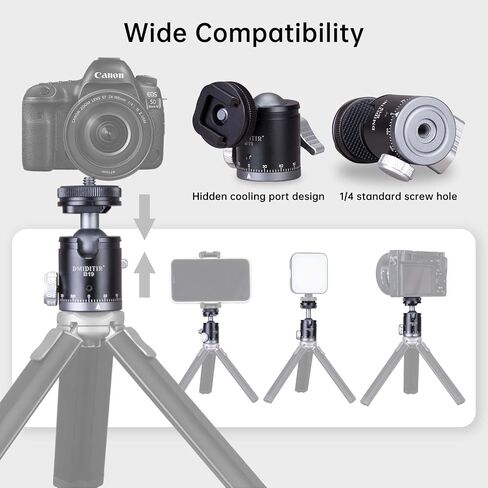 B19 Mini Ball Head with Hot Shoe Mount, Aluminum Alloy, 1/4" Standard Screw, 360 Degree Rotation, 30mm x 64mm, Black in Kuwait