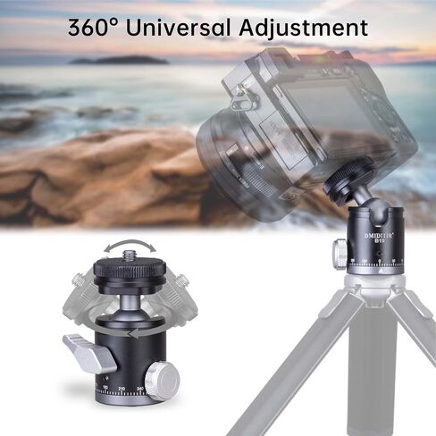 B19 Mini Ball Head with Hot Shoe Mount, Aluminum Alloy, 1/4" Standard Screw, 360 Degree Rotation, 30mm x 64mm, Black in Kuwait
