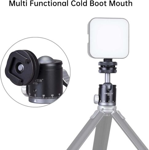 B19 Mini Ball Head with Hot Shoe Mount, Aluminum Alloy, 1/4" Standard Screw, 360 Degree Rotation, 30mm x 64mm, Black in Kuwait