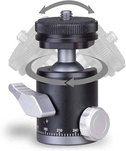 B19 Mini Ball Head with Hot Shoe Mount, Aluminum Alloy, 1/4" Standard Screw, 360 Degree Rotation, 30mm x 64mm, Black in Kuwait
