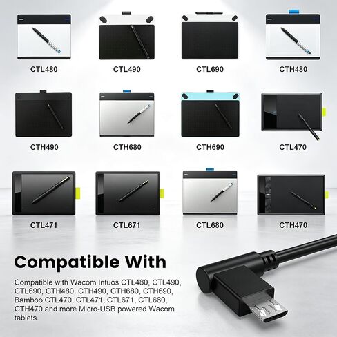 Micro USB to USB-C Replacement Data Sync & Fast Charging Cord Compatible with Wacom Intuos CTL480 CTL490 CTL690 CTH480 CTH680 CTH690, Bamboo CTL470 CTL471 CTL671 CTL680 CTH470 Drawing Tablet 6FT Black in Saudi Arabia