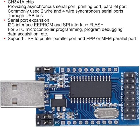 AUNMAS USB Parallel Port Converter Module CH341A Chip USB to UART SPI I2C Interface 3.3V 5V Output with Onboard Status Indicator for Serial Port Expansion Programming Debugging in Saudi Arabia