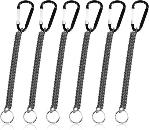 6 PCS Black Fishing Lanyards, Heavy Duty Retractable Coiled Lanyard Spring Coil Cord Keychain, Fishing Tool Tether Steel Wire Coiled Lanyard with Keychain for Pliers Boating Kayak Pliers Boating in Saudi Arabia