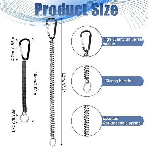 6 PCS Black Fishing Lanyards, Heavy Duty Retractable Coiled Lanyard Spring Coil Cord Keychain, Fishing Tool Tether Steel Wire Coiled Lanyard with Keychain for Pliers Boating Kayak Pliers Boating in Saudi Arabia