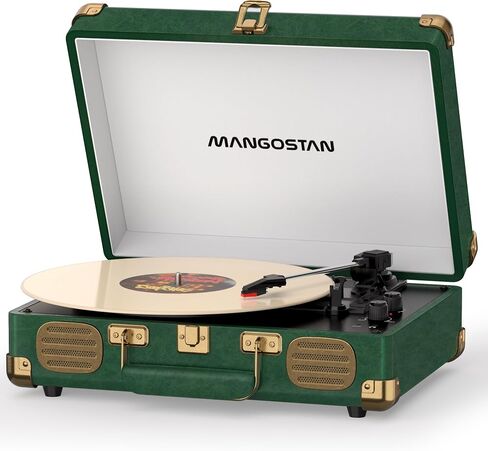 Dark Green Bluetooth Suitcase Record Player, 3-Speed Turntable in Kuwait