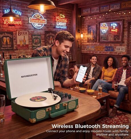 Dark Green Bluetooth Suitcase Record Player, 3-Speed Turntable in Kuwait