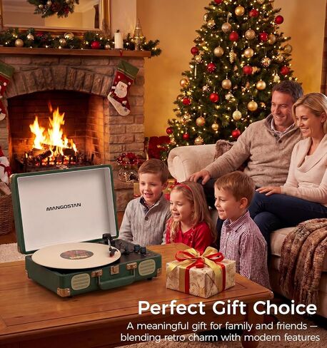 Dark Green Bluetooth Suitcase Record Player, 3-Speed Turntable in Kuwait
