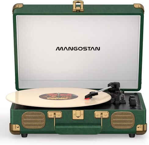 Dark Green Bluetooth Suitcase Record Player, 3-Speed Turntable in Kuwait