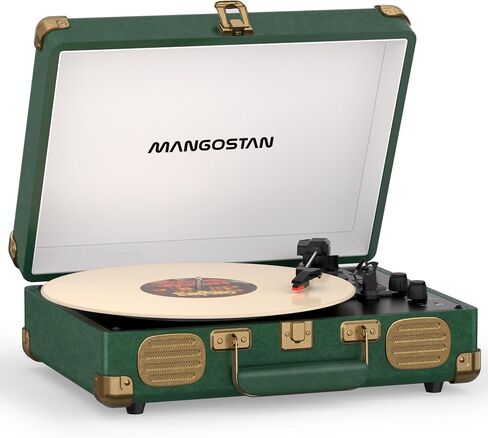 Dark Green Bluetooth Suitcase Record Player, 3-Speed Turntable in Kuwait