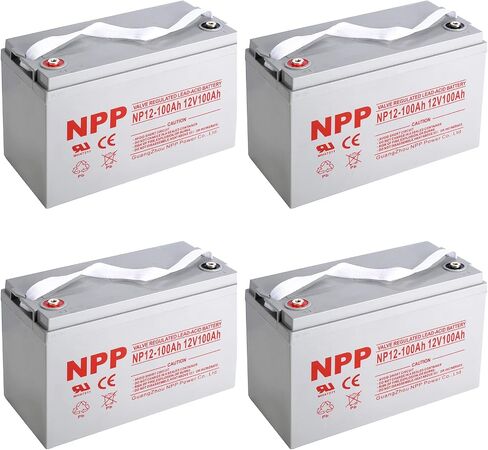NPP NP12-100Ah （4Pcs） 12 Volt 100Ah Sealed Lead Acid Battery M6 x 16(T16A) Marine Rechargeable Replacement Battery for RV, Solar, Trolling Motor, Travel Trailer, Energy Storage, Off Grid in Kuwait