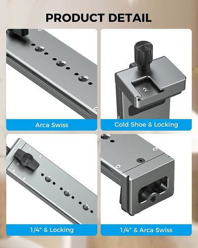 Aluminum iPad Tablet Tripod Mount Adapter - Adjustable 13.5-22cm Clamp Range with 1/4" Thread, Arca Swiss, Cold Shoe - Universal Tablet Holder for iPad, Video Recording, Photography in Saudi Arabia