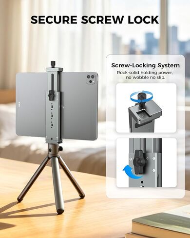 Aluminum iPad Tablet Tripod Mount Adapter - Adjustable 13.5-22cm Clamp Range with 1/4" Thread, Arca Swiss, Cold Shoe - Universal Tablet Holder for iPad, Video Recording, Photography in Saudi Arabia