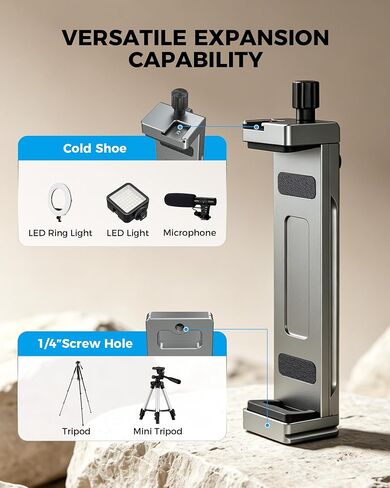 Aluminum iPad Tablet Tripod Mount Adapter - Adjustable 13.5-22cm Clamp Range with 1/4" Thread, Arca Swiss, Cold Shoe - Universal Tablet Holder for iPad, Video Recording, Photography in Saudi Arabia