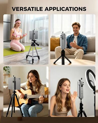 Aluminum iPad Tablet Tripod Mount Adapter - Adjustable 13.5-22cm Clamp Range with 1/4" Thread, Arca Swiss, Cold Shoe - Universal Tablet Holder for iPad, Video Recording, Photography in Saudi Arabia