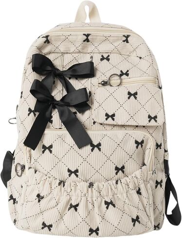 Y2K Corduroy Backpack for Women Cute Bow Preppy Large Capacity Lightweight College Bag Casual Kawaii Travel Daypack in Kuwait