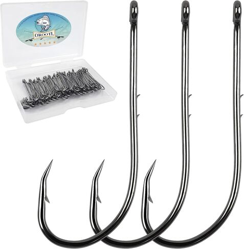 Baitholder Fishing Hooks, 50pcs Bait Holder Hooks Offset Long Shank Live Bait Fish Hook with Double Barbs for Bass Trout Crappie Saltwater Freshwater Fishing Size 4-6/0 in Kuwait