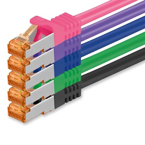 1aTTack.de Cat.7 ethernet Cable 0,5m - 5 Colors Set 02-5 Pieces - Cat7 LAN Network 10GBASE-T - 10000 Mbps (Sftp Pimf) Double Shielded patchcable RJ45 Plug Cat.6a in Kuwait