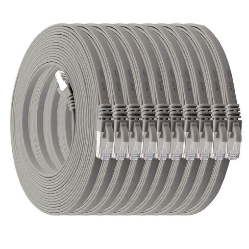 1aTTack.de 0,25m - Grey - 10 Pieces CAT.7 Ethernet Gigabit LAN Cable (HIGH Speed Flat Networkcable) 600 MHz, 10000 Mbit/s, Slim, patchkabel (compatibel with CAT5 CAT5e CAT6 CAT6a Cat8) Ribbon in Kuwait