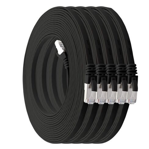 1aTTack.de 3m - Black - 5 Pieces CAT.7 Ethernet Gigabit LAN Cable (HIGH Speed Flat Networkcable) 600 MHz, 10000 Mbit/s, Slim, patchkabel (compatibel with CAT5 CAT5e CAT6 CAT6a Cat8) Ribbon in Kuwait