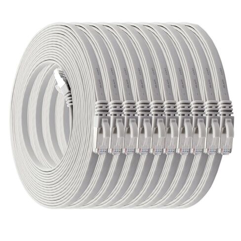 1aTTack.de 0,25m - White - 10 Pieces CAT.7 Ethernet Gigabit LAN Cable (HIGH Speed Flat Networkcable) 600 MHz, 10000 Mbit/s, Slim, patchkabel (compatibel with CAT5 CAT5e CAT6 CAT6a Cat8) Ribbon in Kuwait