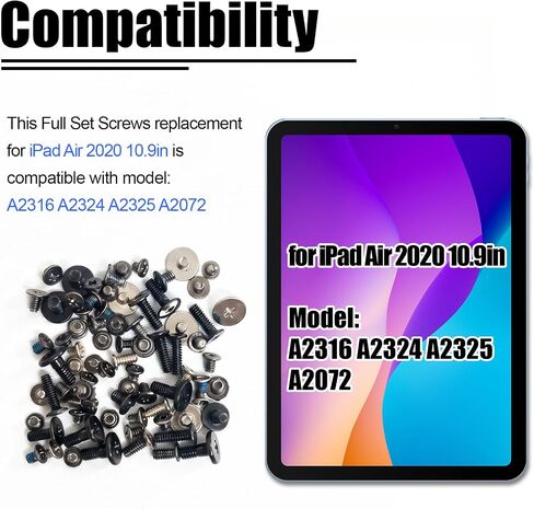 Full Screw Set Replacement for iPad Air 4 4th Gen 10.9 Inch 2020 - Complete Internal Screws Repair Kit with 3 Professional Screwdrivers - Compatible with Model A2316 A2324 A2325 A2072 in Kuwait