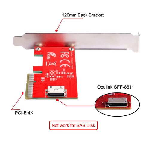 PCI-E 3.0 Express 4.0 x4 to Oculink Internal SFF-8612 SFF-8611 Host Adapter for PCIe SSD with Bracket in Kuwait