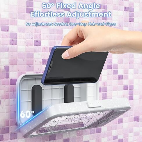 Waterproof Shower Phone Holder with 360° Rotation, Angle Adjustable,Wall Mounted Phone Holder for Bathroom Mirror Bathtub Kitchen, White in Saudi Arabia