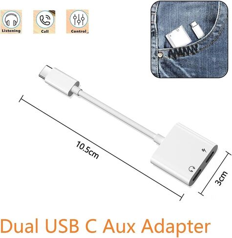 Dual USB C Headphone and Charger Adapter for iPhone 16,Dual USB C AUX + Charger Dongle Splitter Adapter Compatible with iPhone 16/16 Pro/16 Pro Max/15/15Pro/15Pro Max Support Call+Charging( 2Pack) in Saudi Arabia
