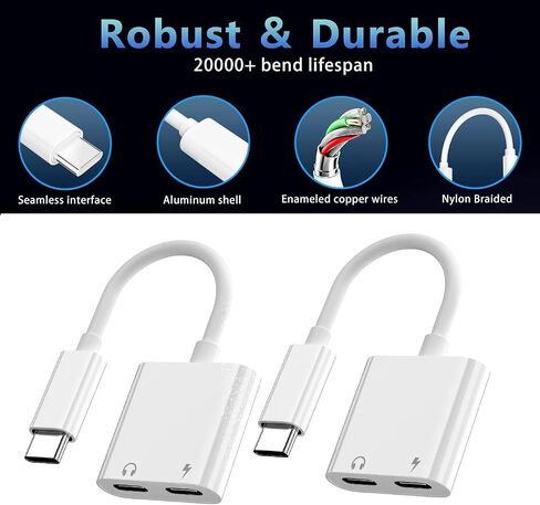 Dual USB C Headphone and Charger Adapter for iPhone 16,Dual USB C AUX + Charger Dongle Splitter Adapter Compatible with iPhone 16/16 Pro/16 Pro Max/15/15Pro/15Pro Max Support Call+Charging( 2Pack) in Saudi Arabia