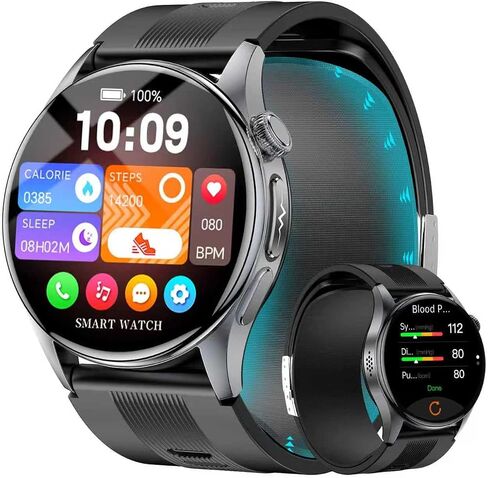 Yowow BIT Blood Pressure Smart Watch with Air Pump and Air Cuff, 1.56'' AMOLED Bluetooth Call Fitness Tracker, 24/7 Heart Rate Monitor Blood Oxygen Temperature Sleep Tracker for Android/iOS in Kuwait