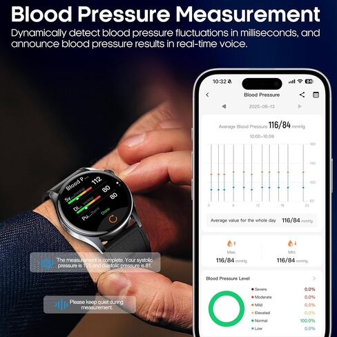 Yowow BIT Blood Pressure Smart Watch with Air Pump and Air Cuff, 1.56'' AMOLED Bluetooth Call Fitness Tracker, 24/7 Heart Rate Monitor Blood Oxygen Temperature Sleep Tracker for Android/iOS in Kuwait