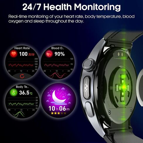 Yowow BIT Blood Pressure Smart Watch with Air Pump and Air Cuff, 1.56'' AMOLED Bluetooth Call Fitness Tracker, 24/7 Heart Rate Monitor Blood Oxygen Temperature Sleep Tracker for Android/iOS in Kuwait