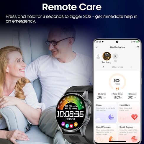 Yowow BIT Blood Pressure Smart Watch with Air Pump and Air Cuff, 1.56'' AMOLED Bluetooth Call Fitness Tracker, 24/7 Heart Rate Monitor Blood Oxygen Temperature Sleep Tracker for Android/iOS in Kuwait