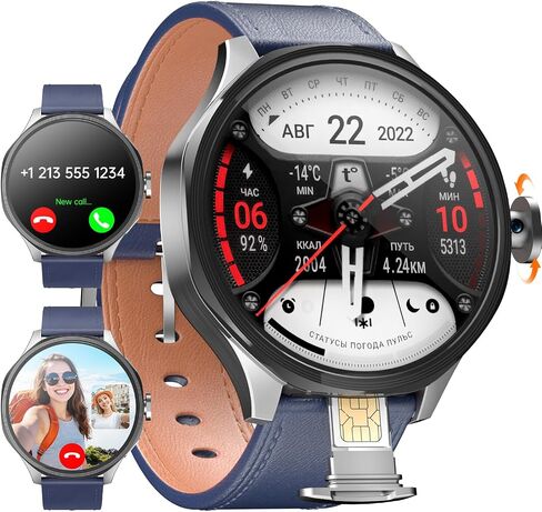 W & O Smart Watch for Men with SIM Card and Camera, Android Smartwatch Phone, 1.73" AMOLED, 180° Rotating Camera,3GB+32GB, Call & Text Without Phone,GPS,Fitness Tracker,Sleep Monitoring (Black) in Kuwait