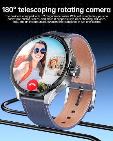 W & O Smart Watch for Men with SIM Card and Camera, Android Smartwatch Phone, 1.73" AMOLED, 180° Rotating Camera,3GB+32GB, Call & Text Without Phone,GPS,Fitness Tracker,Sleep Monitoring (Black) in Kuwait