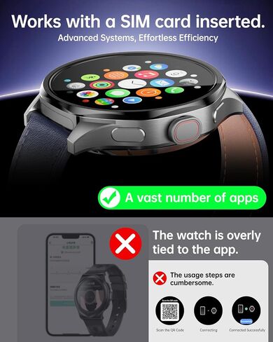 W & O Smart Watch for Men with SIM Card and Camera, Android Smartwatch Phone, 1.73" AMOLED, 180° Rotating Camera,3GB+32GB, Call & Text Without Phone,GPS,Fitness Tracker,Sleep Monitoring (Black) in Kuwait