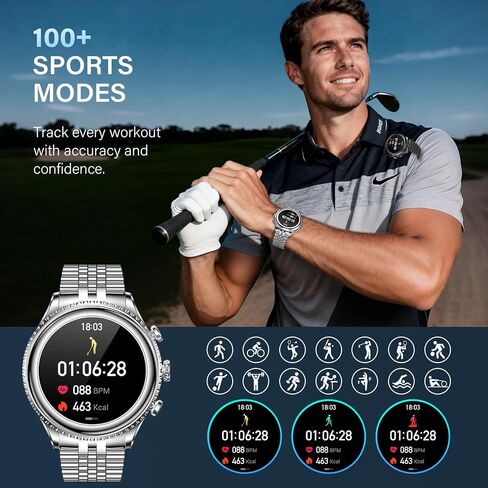 SOUYIE 2026 Smart Watch for Men Answer/Make Call for Android iPhone, 1.32" AMOLED HD Screen Mens Luxury Watch, 1st Heavy Duty Smartwatch Heart Rate Blood Oxygen Blood Pressure Sleep Monitor Pedometer in Kuwait
