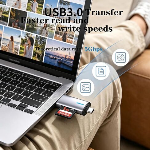SD Card Reader, 2-in-1 USB-C 3.0 sd Card Reader for iPhone, Dual Slot Adapter for MicroSD, SDHC, SDXC Memory Cards, Compatible with iPhone 17/16/15, iPad, Android, Laptops and Computers. in Saudi Arabia