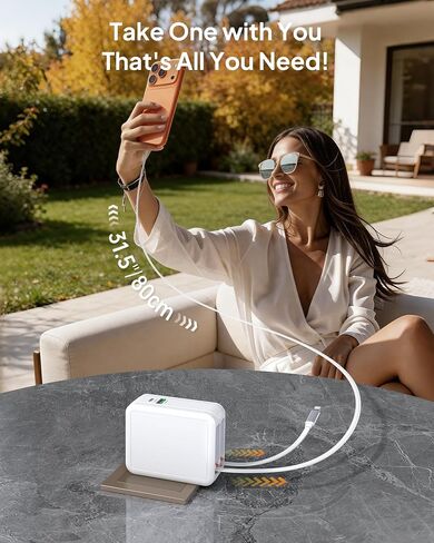 2026 Upgraded 4-in-1 Retractable Wall Charger, 40W Retractable USB-C Charger with 2.6ft Lightning & Type-C Cable, for iPhone 17/16/15, Galaxy, LG, Moto, and Other Devices in Kuwait