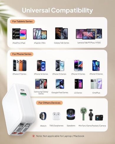 2026 Upgraded 4-in-1 Retractable Wall Charger, 40W Retractable USB-C Charger with 2.6ft Lightning & Type-C Cable, for iPhone 17/16/15, Galaxy, LG, Moto, and Other Devices in Kuwait