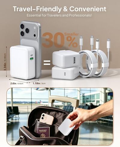 2026 Upgraded 4-in-1 Retractable Wall Charger, 40W Retractable USB-C Charger with 2.6ft Lightning & Type-C Cable, for iPhone 17/16/15, Galaxy, LG, Moto, and Other Devices in Kuwait