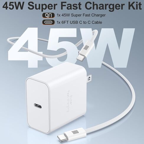 Super Fast Charger USB C, 45W USB C Charger with 6FT Type C to C Cable in Kuwait