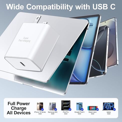 Super Fast Charger USB C, 45W USB C Charger with 6FT Type C to C Cable in Kuwait